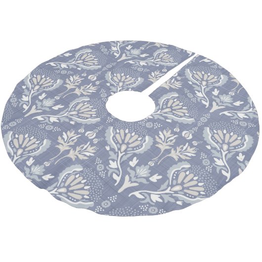 青いフランスのダマスク、みすぼらしいシック。 ブラッシュドポリエステルツリースカート (アングル)