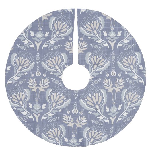 青いフランスのダマスク、みすぼらしいシック。 ブラッシュドポリエステルツリースカート (正面)