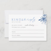 青いフランスのフローラ結婚式の招待RSVP返信カード 出欠カード (正面)