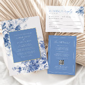 青いフランスのフローラ結婚式の招待RSVP返信カード 出欠カード