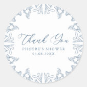 青いフランスのフローラ花嫁お気に入りシール ラウンドシール (正面)