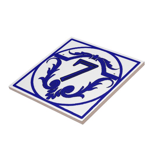 青いフランスのレターハウス番号タイル タイル (側面)