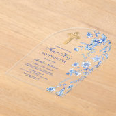 青いフランスのワイルドフラワーアーチファースト聖餐式 アクリル招待状 (レイダウン)