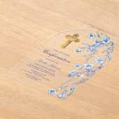 青いフランスのワイルドフラワーアーチ確認 アクリル招待状 (レイダウン)