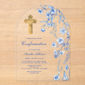 青いフランスのワイルドフラワーアーチ確認 アクリル招待状 (正面)