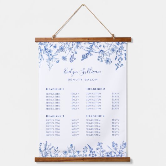 青いフランスのワイルドフラワー価格表 吊り下げ型タペストリー (正面)