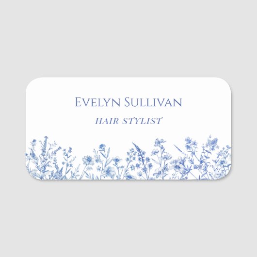 青いフランスのワイルドフラワー名タグ 名札 (正面)