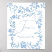 青いフランスのヴィンテージフローラはブライダルシャワー ポスター (正面)