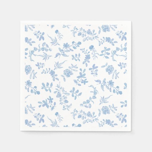 青いフランスのヴィンテージ花のブライダルシャワー スタンダードカクテルナプキン (正面)