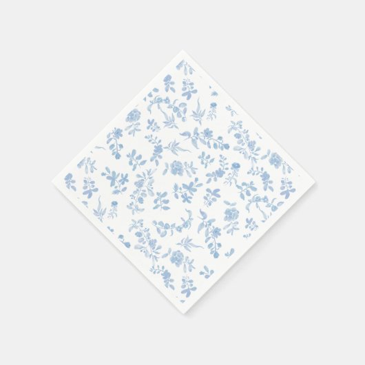 青いフランスのヴィンテージ花のブライダルシャワー スタンダードカクテルナプキン (角)