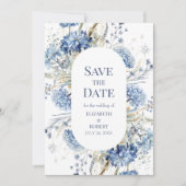 青いフランスの庭の野花の日付を保存 招待状 (正面)