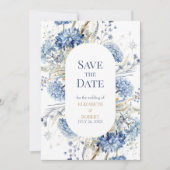 青いフランスの庭の野花の日付を保存 招待状 (正面)