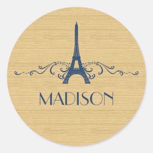 青いフランスの飾りのステッカー ラウンドシール (正面)