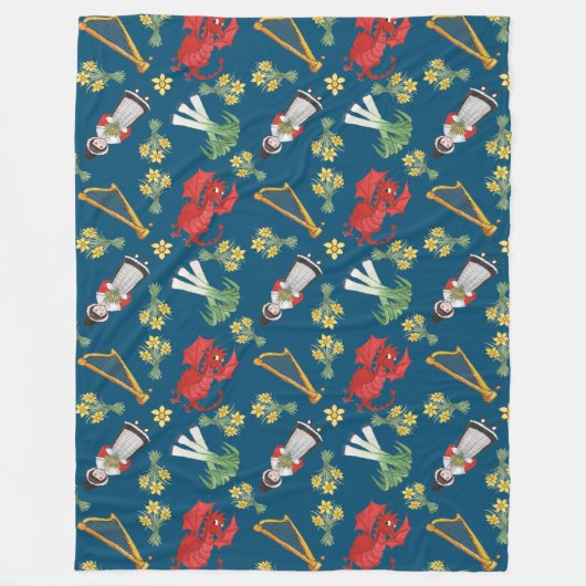 青いフリースブランケットのおもしろいのウェールズの紋章 フリースブランケット (正面)