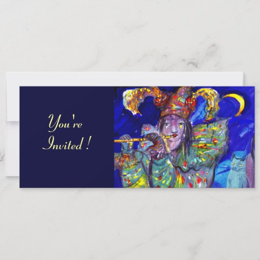 青いフルーティストのパーティープログラム 招待状 (正面)