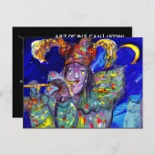 青いフルート奏者 カーニバル・マスカレード インビテーションポストカード (正面/裏面)