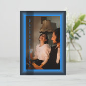 青いフレームのホリデーカード シーズンカード (スタンド正面)