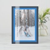 青いフレームのホリデーカード シーズンカード (スタンド正面)