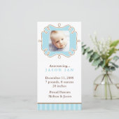 青いフレームファンシー写真の誕生のお知らせ 案内状 (スタンド正面)