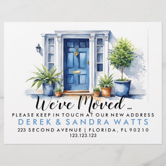 青いフロントドア住所の変更、移動した家 チラシ (正面)