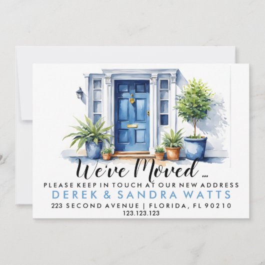 青いフロントドア住所の変更、移動した家 招待状 (正面)