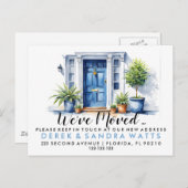 青いフロントドア住所の変更、移動した家 案内ポストカード (正面/裏面)