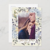 青いフローラあじさい写真の日付を保存 案内ポストカード (正面/裏面)