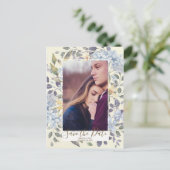 青いフローラあじさい写真の日付を保存 案内ポストカード (スタンド正面)