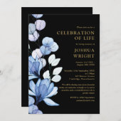 青いフローラお祝いのライフ葬儀 招待状 (正面/裏面)