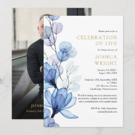 青いフローラお祝いの人生の葬儀の写真 招待状