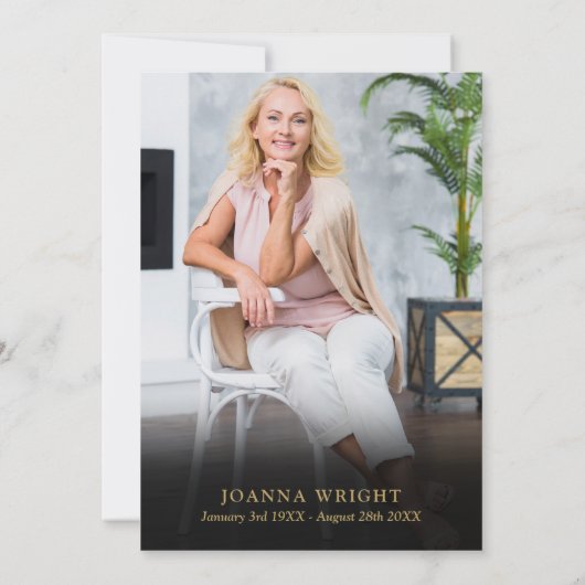 青いフローラお祝いの人生の葬儀の写真 招待状 (裏面)