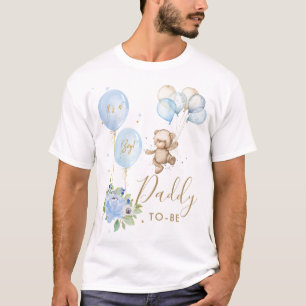 青いフローラかわいいクマ男の子ベビーシャワーパパになる Tシャツ