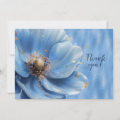 青いフローラが光沢のある青で拡大ありがとう サンキューカード (正面)