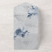 青いフローラが動揺してグレーにQRコード付き オールインワン招待状 (外側)