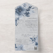 青いフローラが動揺してグレーにQRコード付き オールインワン招待状 (内側)