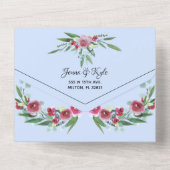 青いフローラすべて1つの結婚式で招待ENV要求なし オールインワン招待状 (裏面)