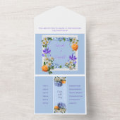 青いフローラすべて1つの結婚式の招待 オールインワン招待状 (内側)