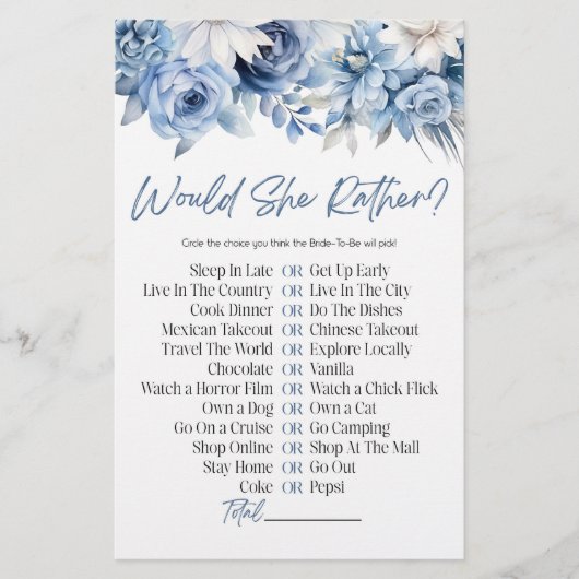 青いフローラって言うの?ブライダルシャワーゲーム 便箋 (正面)