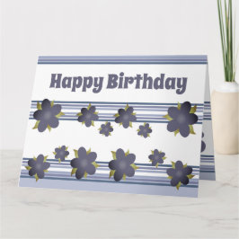 青いフローラとストライプの混合 カード