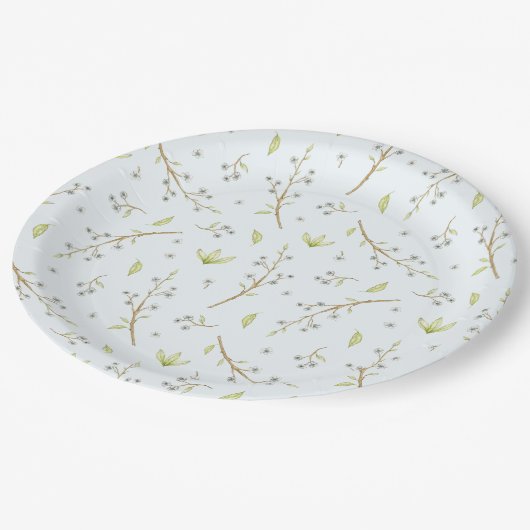 青いフローラと緑の少年の赤ちゃんシャワー ペーパープレート (アングル)