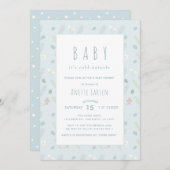 青いフローラと葉ベビーシャワー招待状 招待状 (正面/裏面)