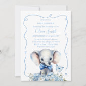 青いフローラと蝶の象の赤ちゃんシャワー 招待状 (正面)