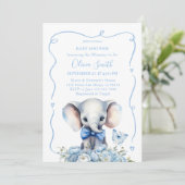 青いフローラと蝶の象の赤ちゃんシャワー 招待状 (スタンド正面)