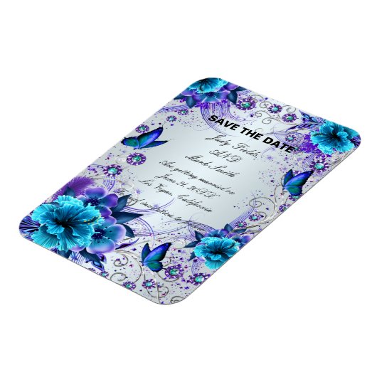 青いフローラと蝶は日付磁石を保存 マグネット (左側)