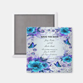 青いフローラと蝶は日付磁石を保存 マグネット (正面/裏面)