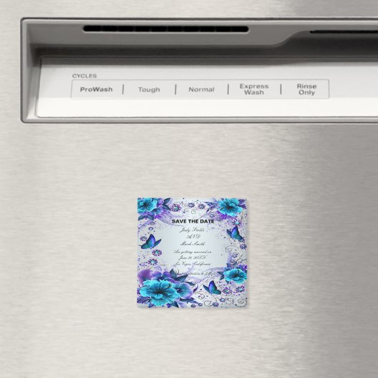 青いフローラと蝶は日付磁石を保存 マグネット (インサイチュ (食洗機))