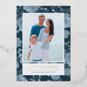 青いフローラと金ゴールドハヌカー写真 箔シーズンカード (正面)