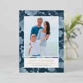 青いフローラと金ゴールドハヌカー写真 箔シーズンカード (立ち正面)