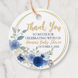 青いフローラと金ゴールドメッセージカード フェイバータグ