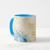 青いフローラと金ゴールド信仰クロス マグカップ (正面左)